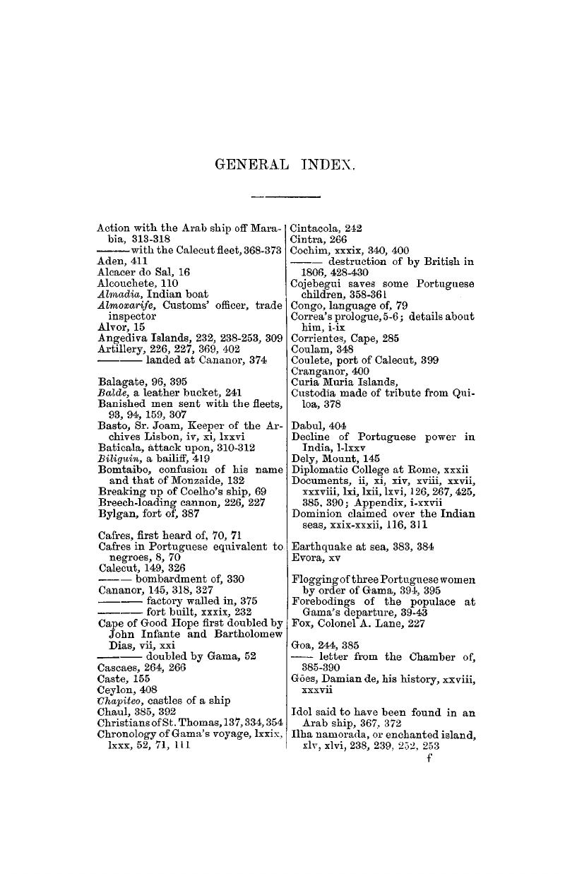 GENERAL INDEX - Three Voyages Of Vasco Da Gama, And His Viceroyalty