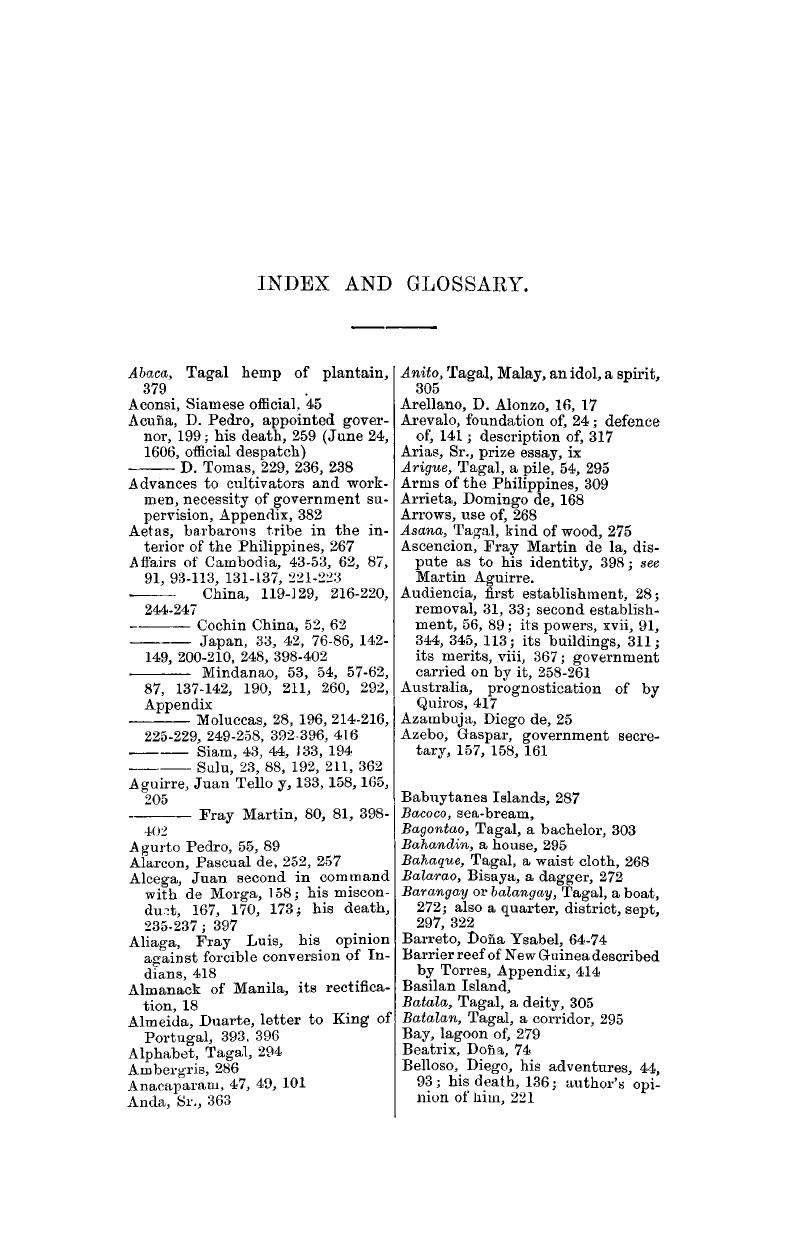 INDEX AND GLOSSARY - The Philippine Islands, Moluccas, Siam