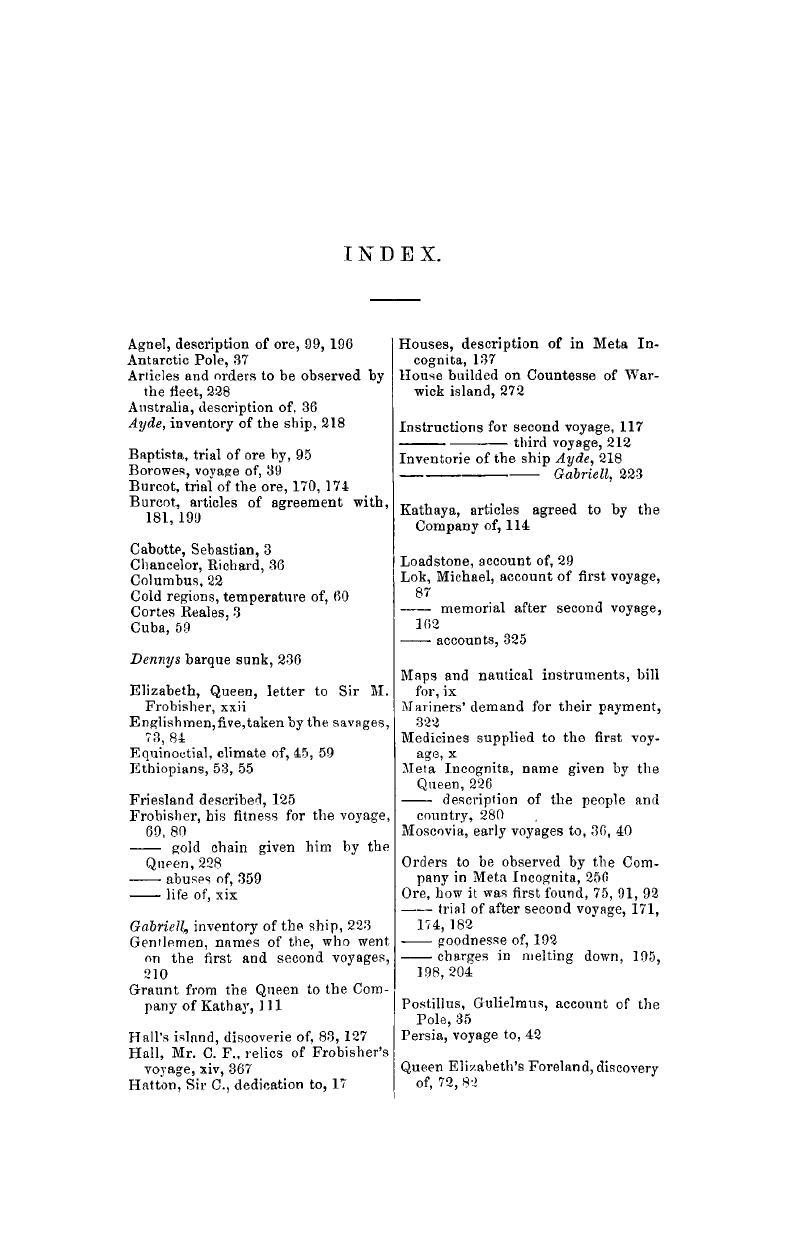 INDEX - The Three Voyages Of Martin Frobisher