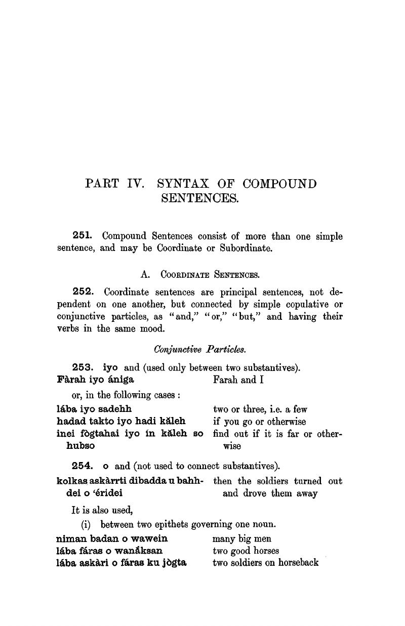 SYNTAX OF COMPOUND SENTENCES PART IV A Grammar of the Somali