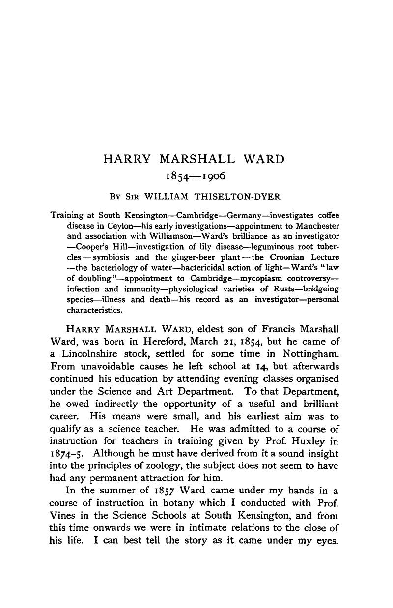 Harry Marshall Ward 1854—1906 - Makers of British Botany