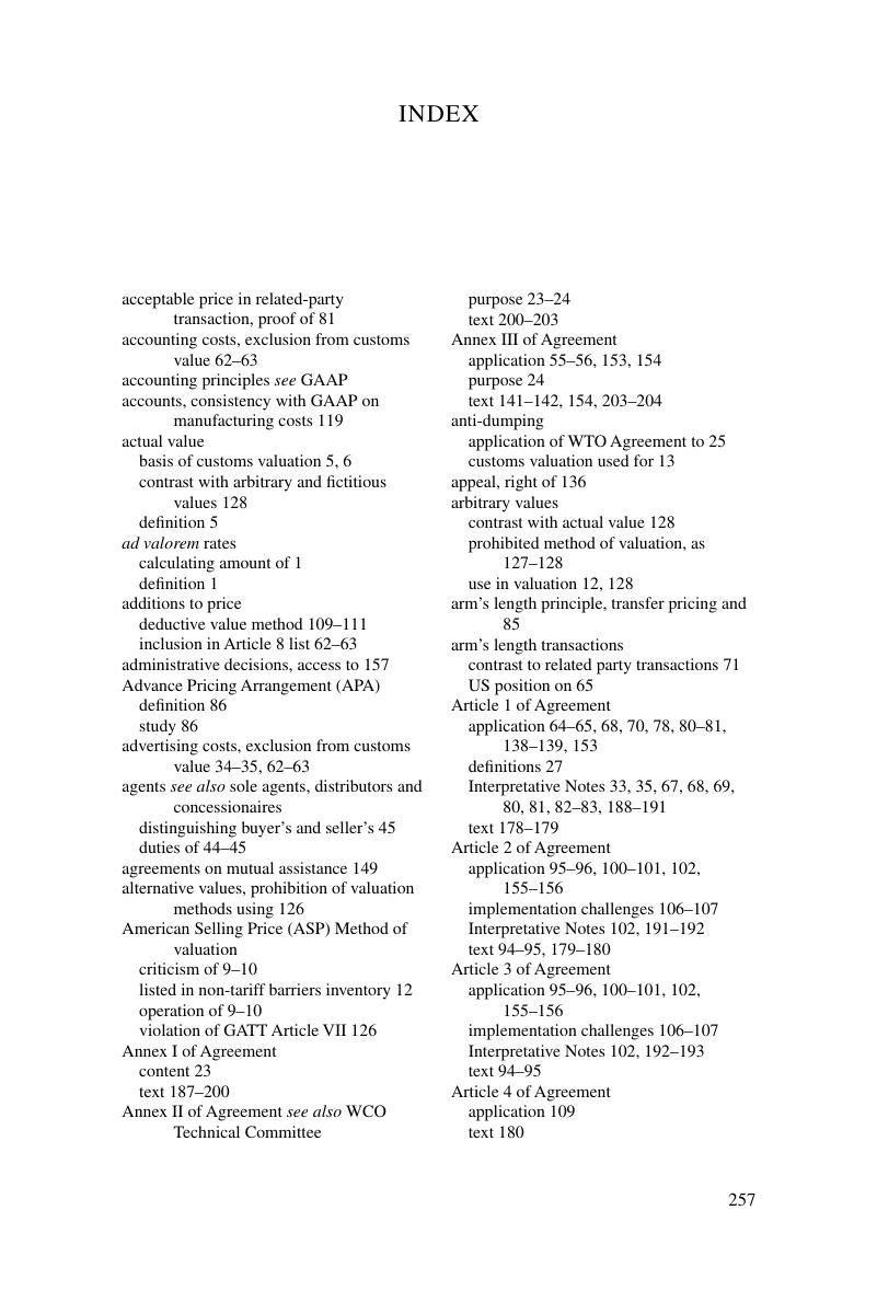 Index - A Handbook On The WTO Customs Valuation Agreement