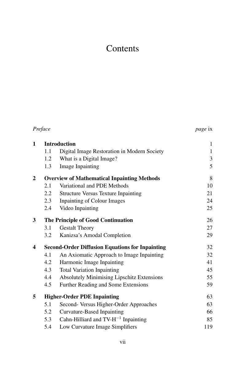 Contents - Partial Differential Equation Methods for Image Inpainting