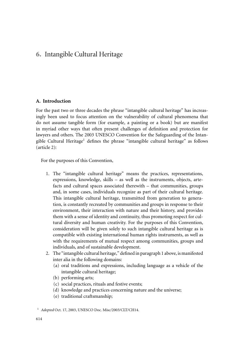 Intangible Cultural Heritage (Chapter 6) - Cultural Law