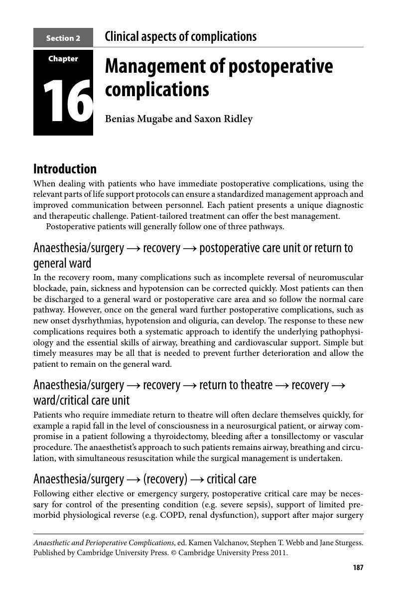 Management Of Postoperative Complications (Chapter 16) - Anaesthetic ...