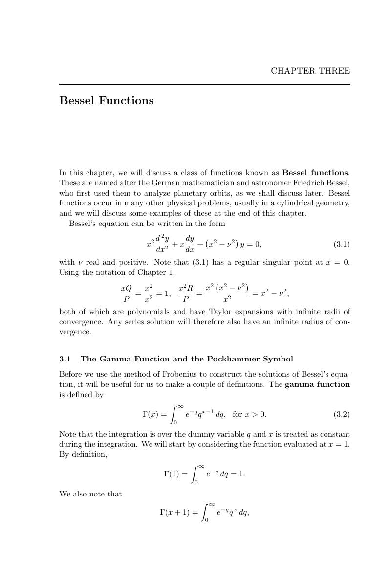 Bessel Functions (Chapter 3) - Differential Equations