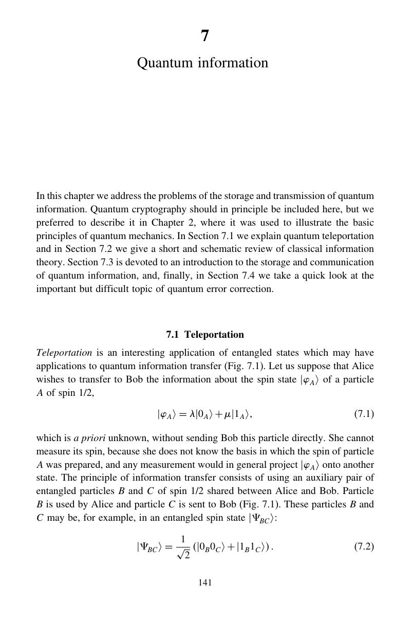 Quantum Information (Chapter 7) - A Short Introduction To Quantum ...