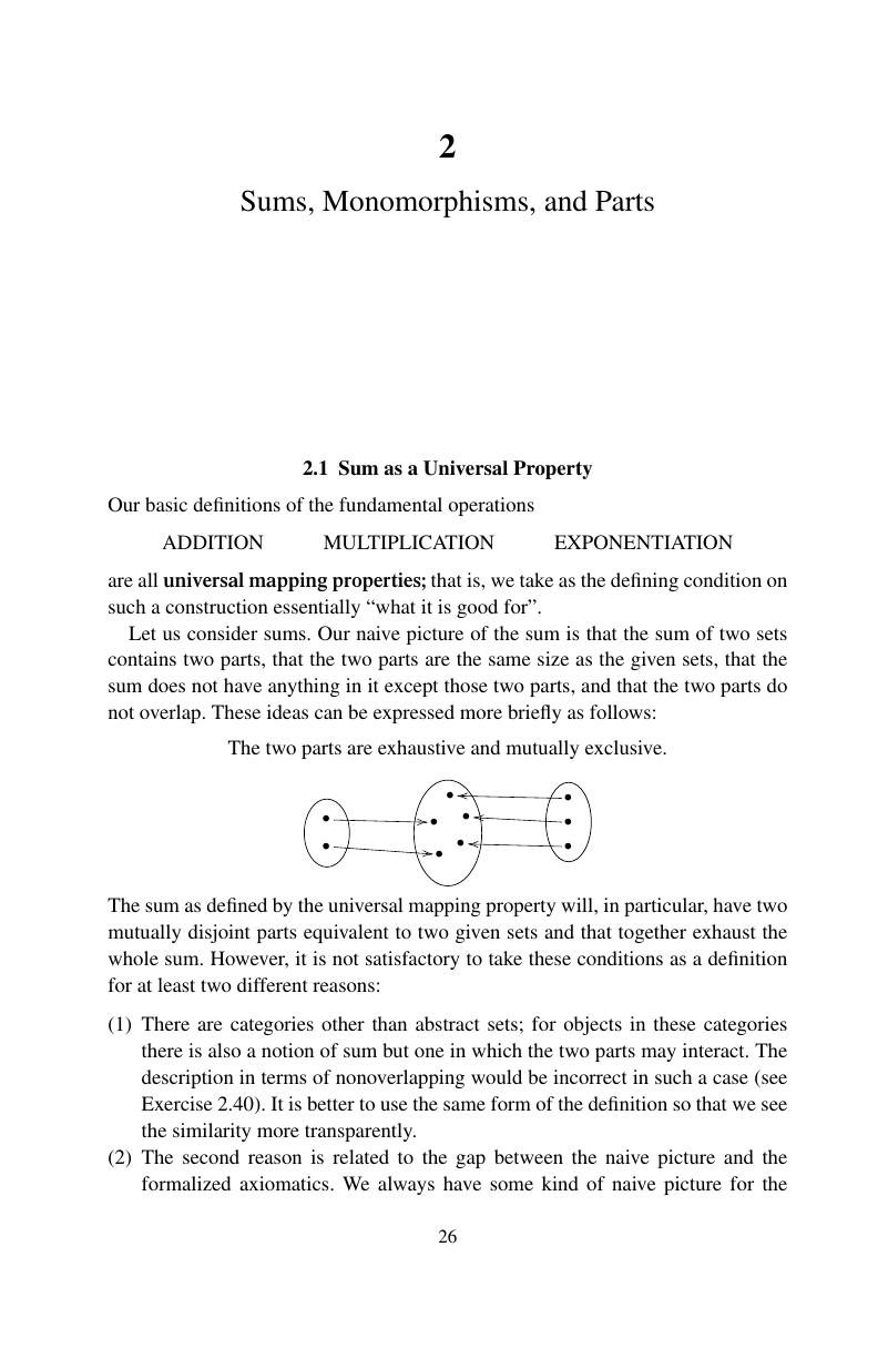 Sums, Monomorphisms, and Parts (Chapter 2) - Sets for Mathematics