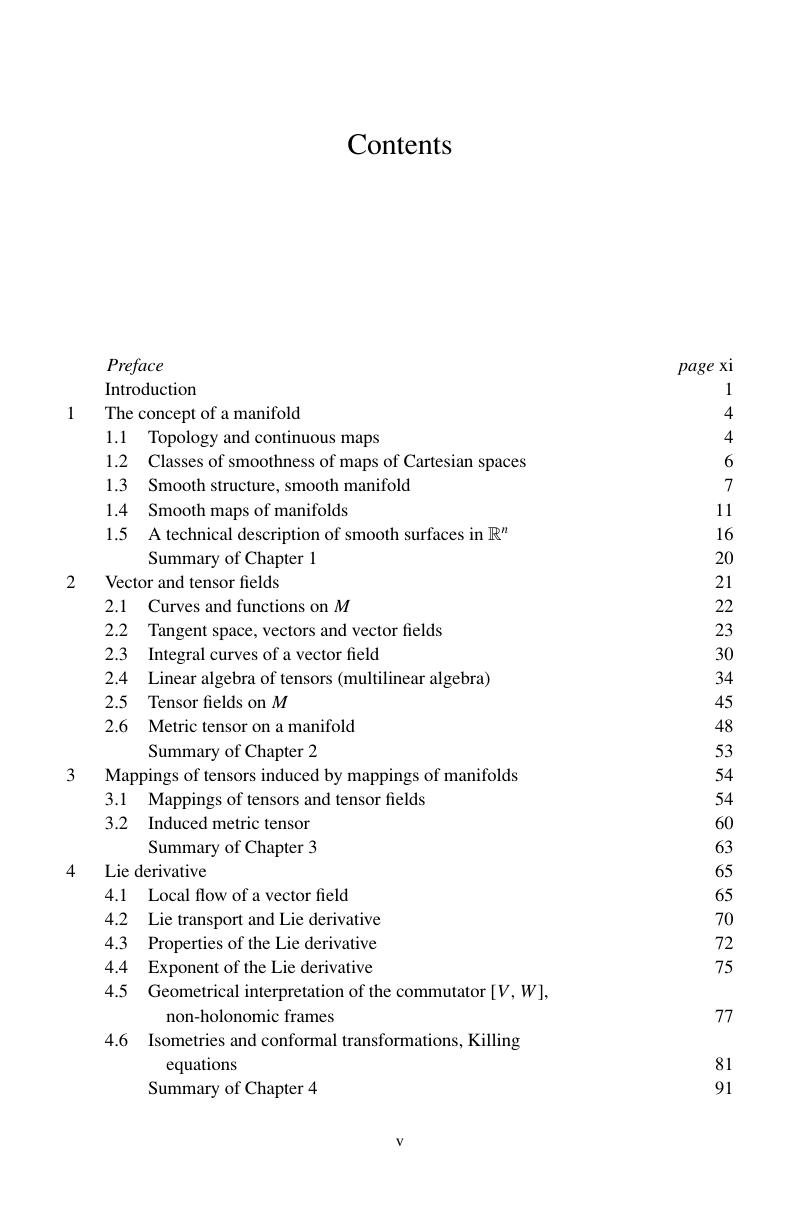 Contents - Differential Geometry and Lie Groups for Physicists