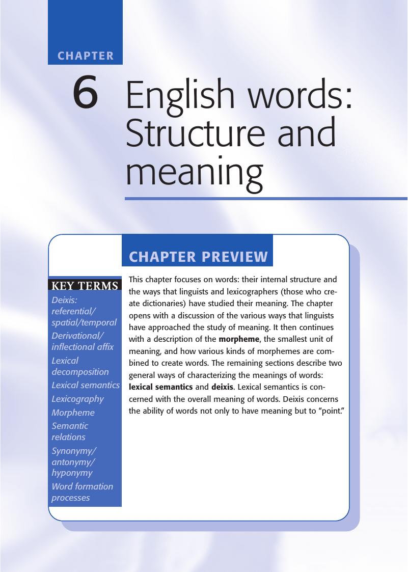 English words: Structure and meaning (Chapter 6) - Introducing