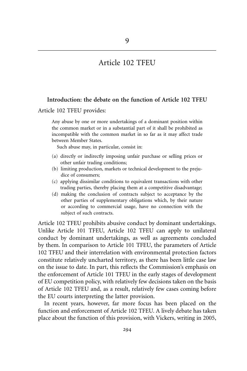 Article 102 TFEU (Chapter 9) - Greening EU Competition Law And Policy