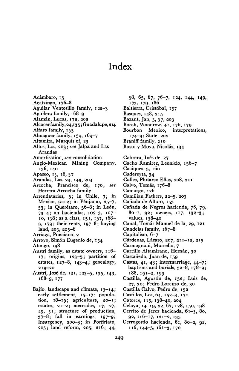 Index - Haciendas and Ranchos in the Mexican Bajío