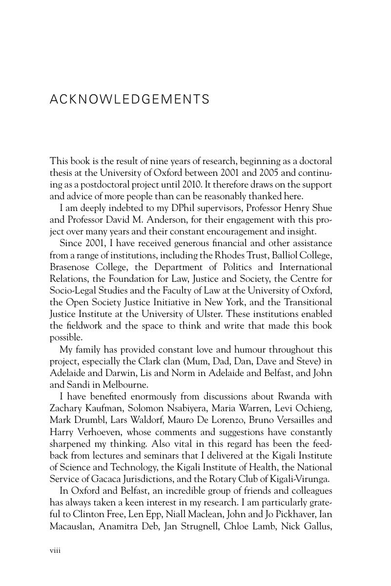 Acknowledgements - The Gacaca Courts, Post-Genocide Justice And ...