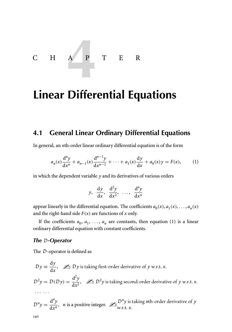 Linear Differential Equations Chapter 4 Differential Equations For Engineers 2678