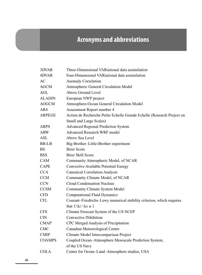 Acronyms and abbreviations Numerical Weather and Climate Prediction