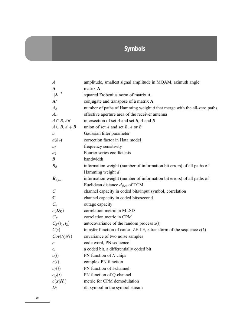 List of symbols - Theory and Design of Digital Communication Systems