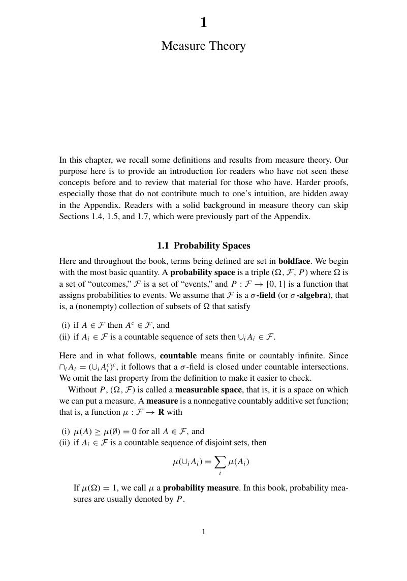 Measure Theory (Chapter 1) - Probability