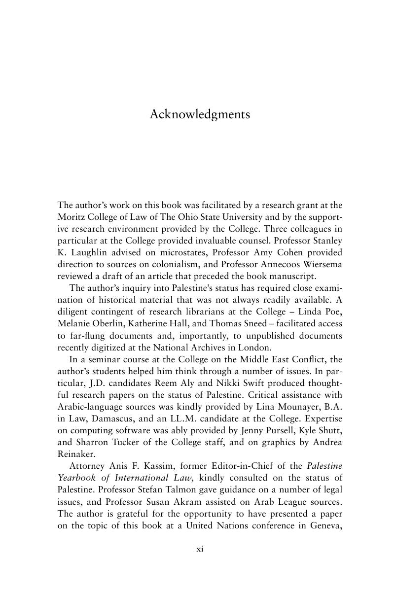 Acknowledgments - The Statehood of Palestine