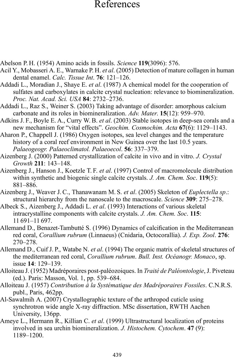 List of references - Biominerals and Fossils Through Time