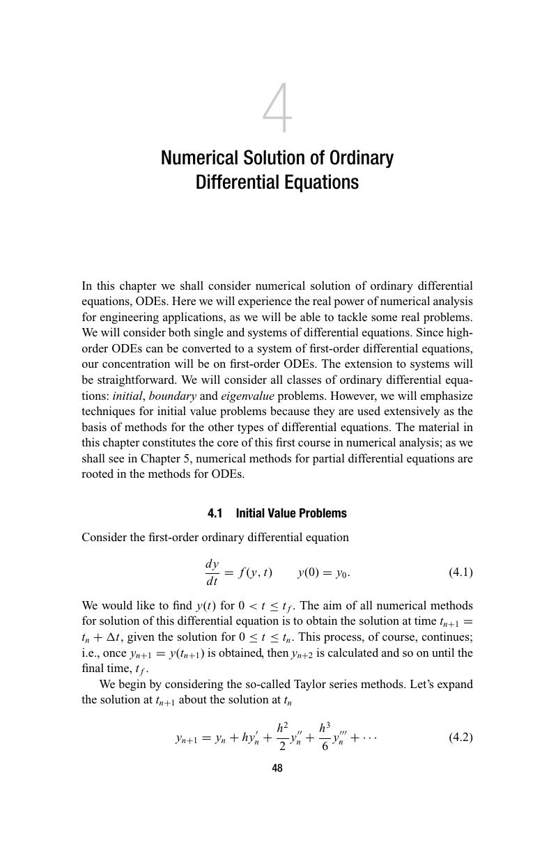 NUMERICAL SOLUTION OF ORDINARY DIFFERENTIAL EQUATIONS (Chapter 4 ...