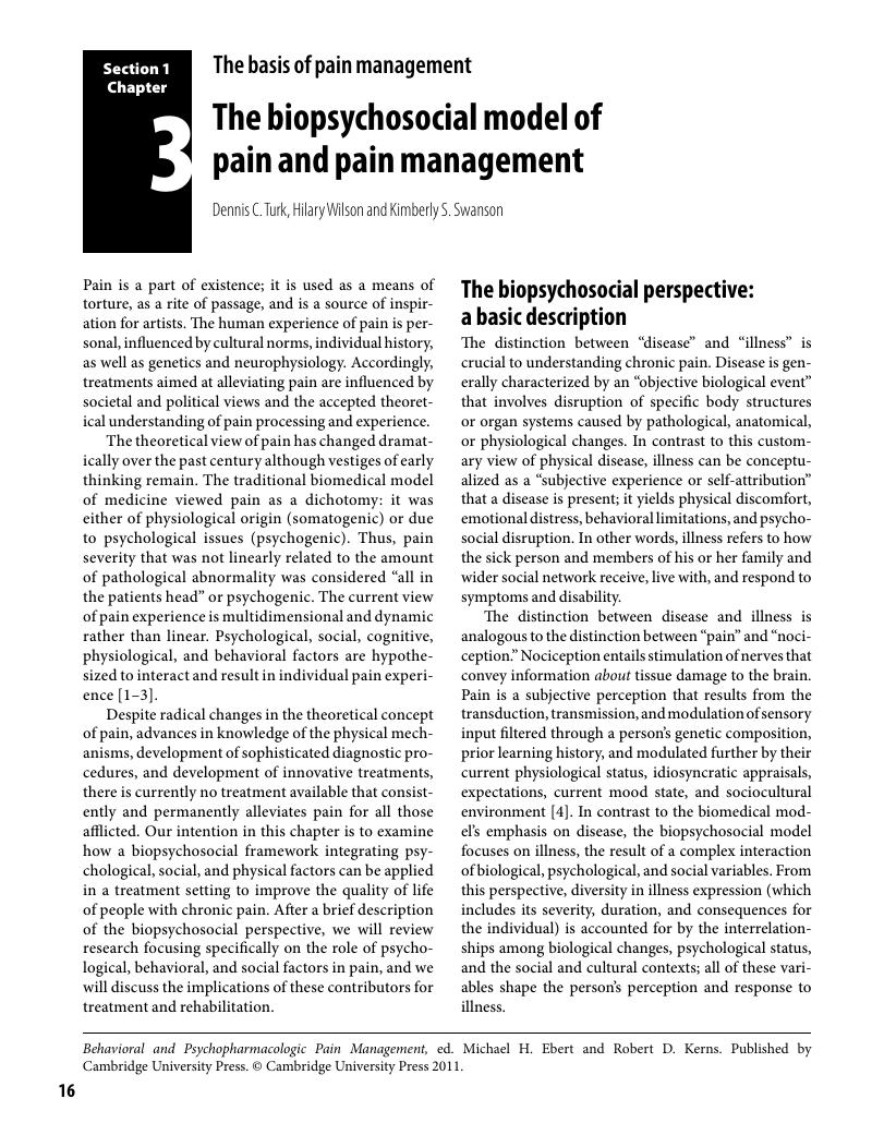 The Biopsychosocial Model Of Pain And Pain Management (Chapter 3 ...