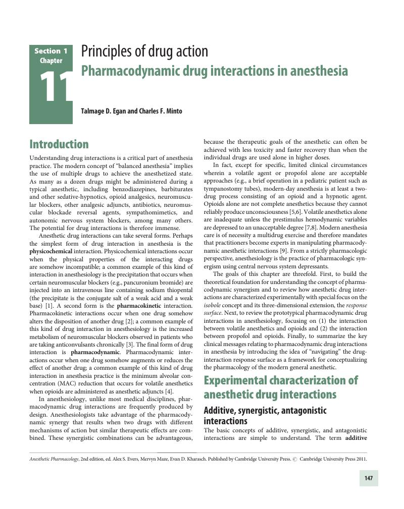 Pharmacodynamic drug interactions in anesthesia (Chapter 11 ...