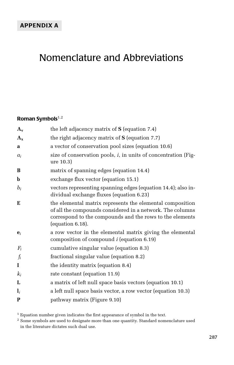 Nomenclature And Abbreviations (APPENDIX A) - Systems Biology