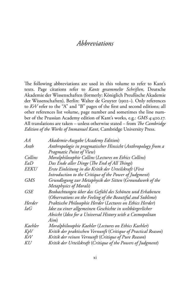 Abbreviations - Kant on Moral Autonomy