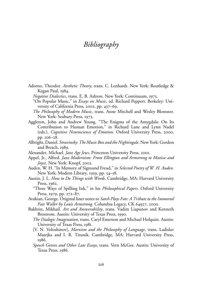 Bibliography Modernism and Popular Music