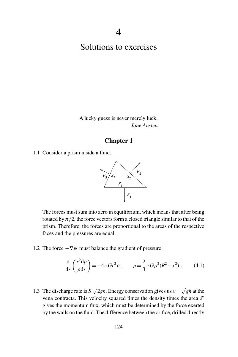 Solutions To Exercises (Chapter 4) - Fluid Mechanics