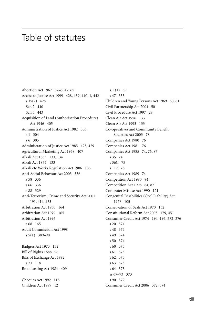 Table Of Statutes An Introduction To Law