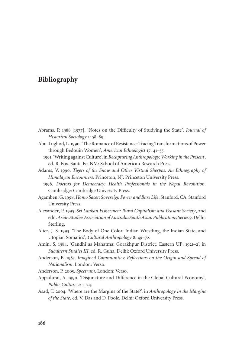 Bibliography - Anthropology, Politics, and the State