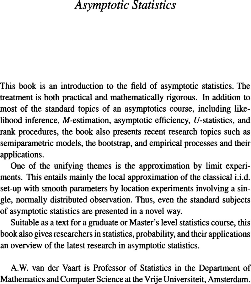 Frontmatter - Asymptotic Statistics