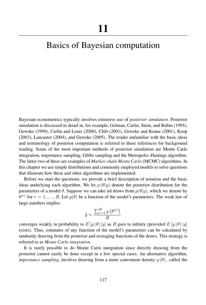 Basics Of Bayesian Computation (Chapter 11) - Bayesian Econometric Methods