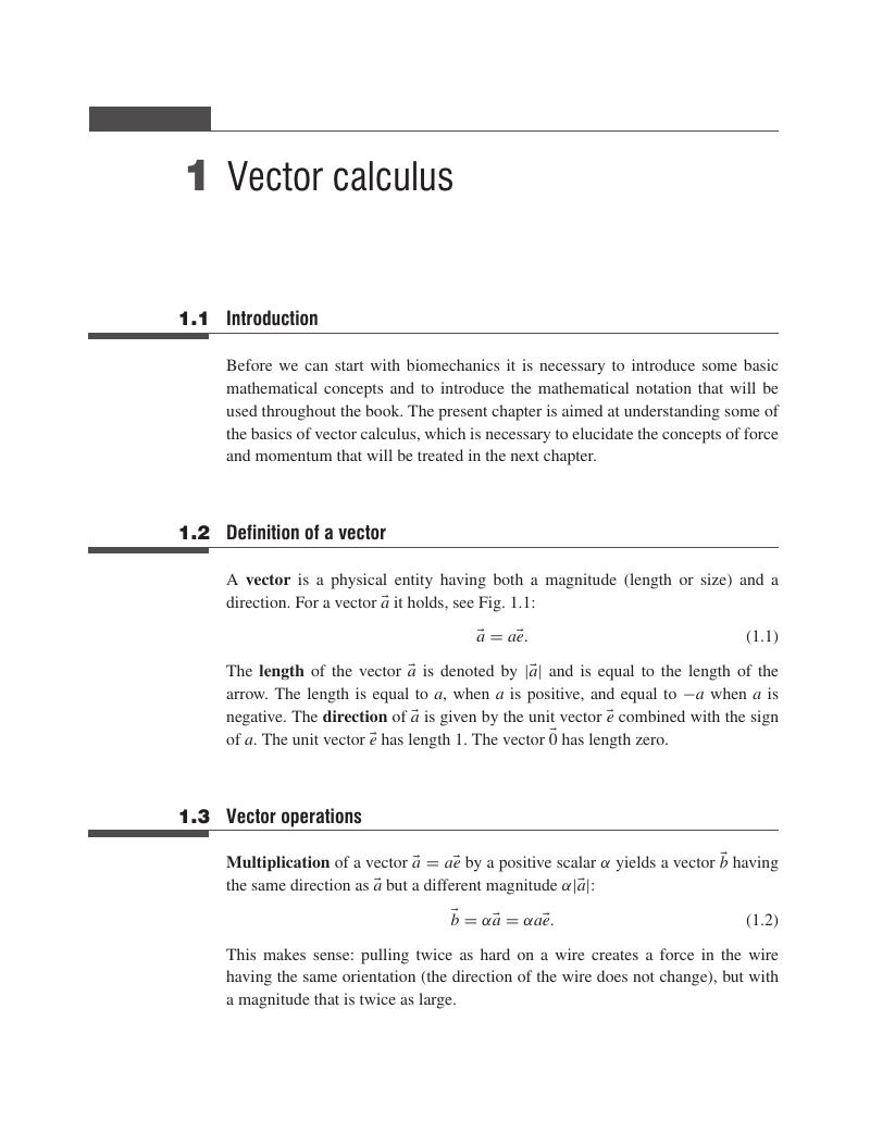 Vector Calculus (Chapter 1) - Biomechanics