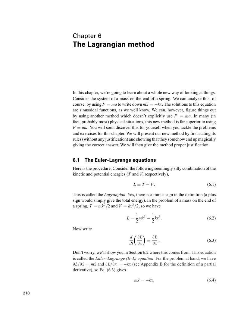 The lagrangian method chapter 6 introduction to classical mechanics