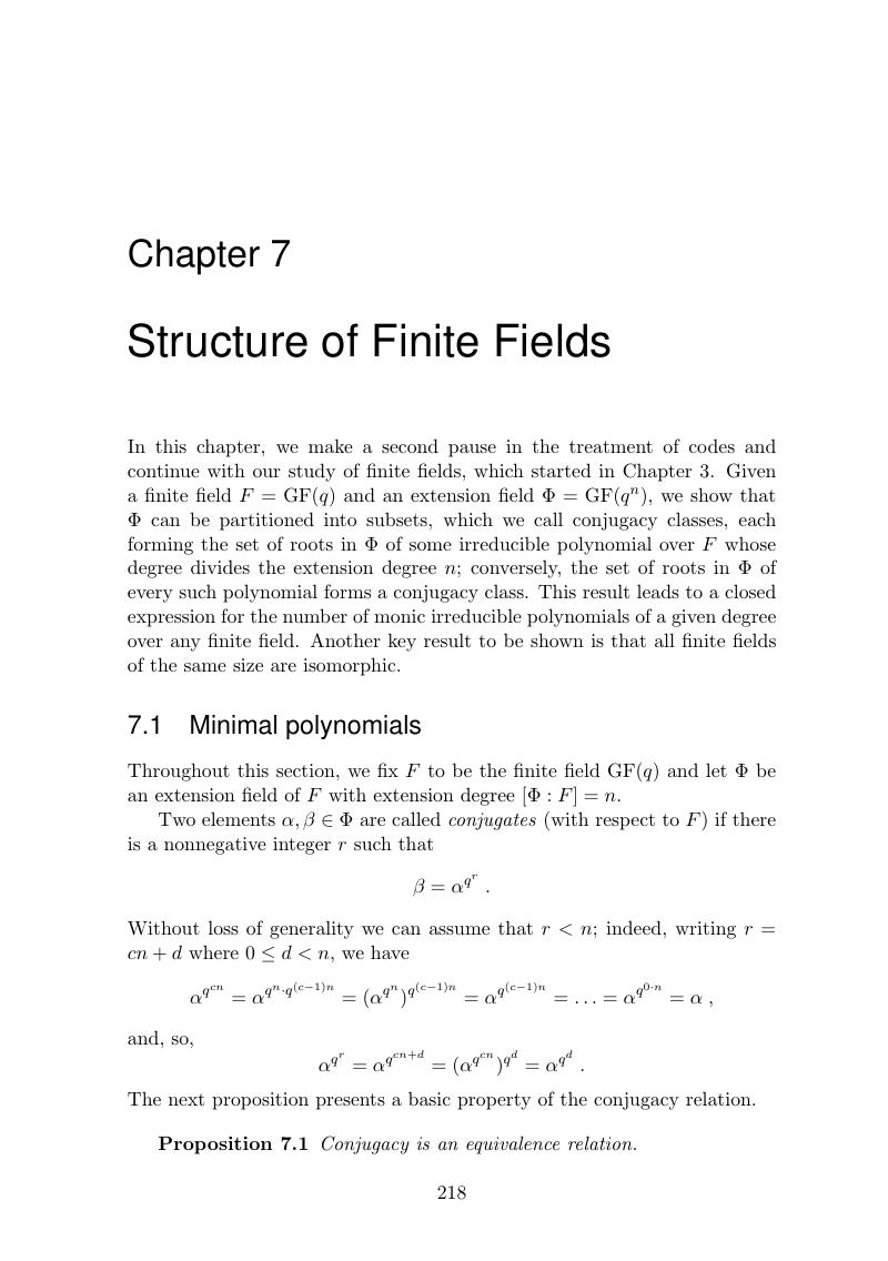 Structure Of Finite Fields Chapter 7 Introduction To Coding Theory