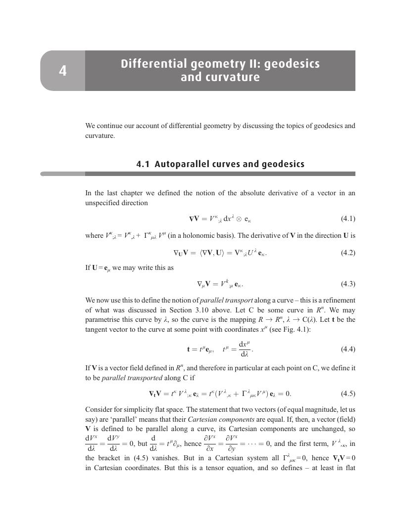 Differential geometry II: geodesics and curvature (Chapter 4