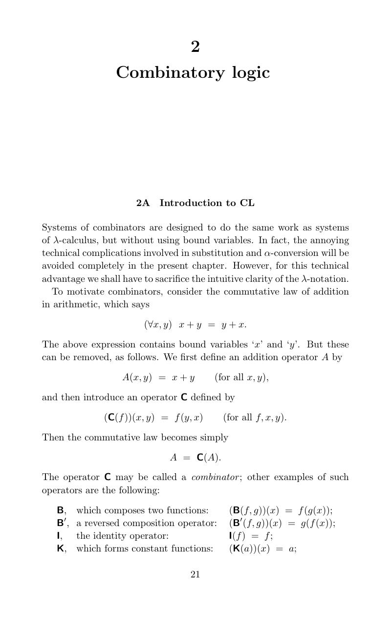 Combinatory logic (Chapter 2) - Lambda-Calculus and Combinators