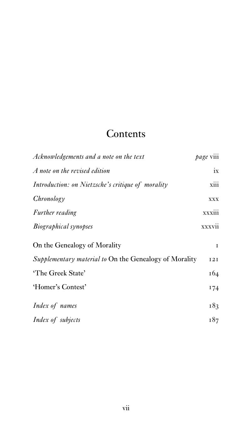 Contents - Nietzsche: 'On The Genealogy Of Morality' And Other Writings