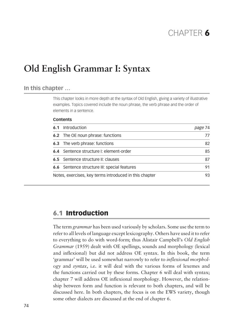 Old English Grammar I: Syntax (Chapter 6) - Old English