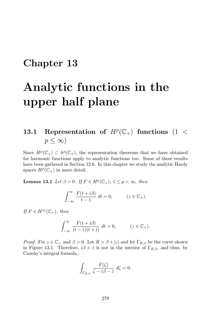 Analytic Functions In The Upper Half Plane Chapter 13