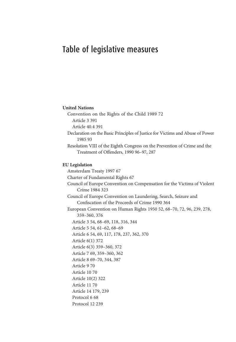 Table of legislative measures - Sentencing and Criminal Justice