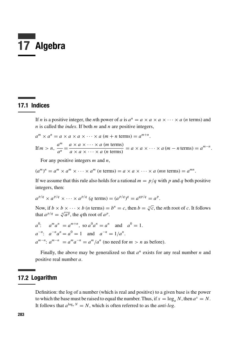 Algebra (Chapter 17) - Statics And Dynamics With Background Mathematics