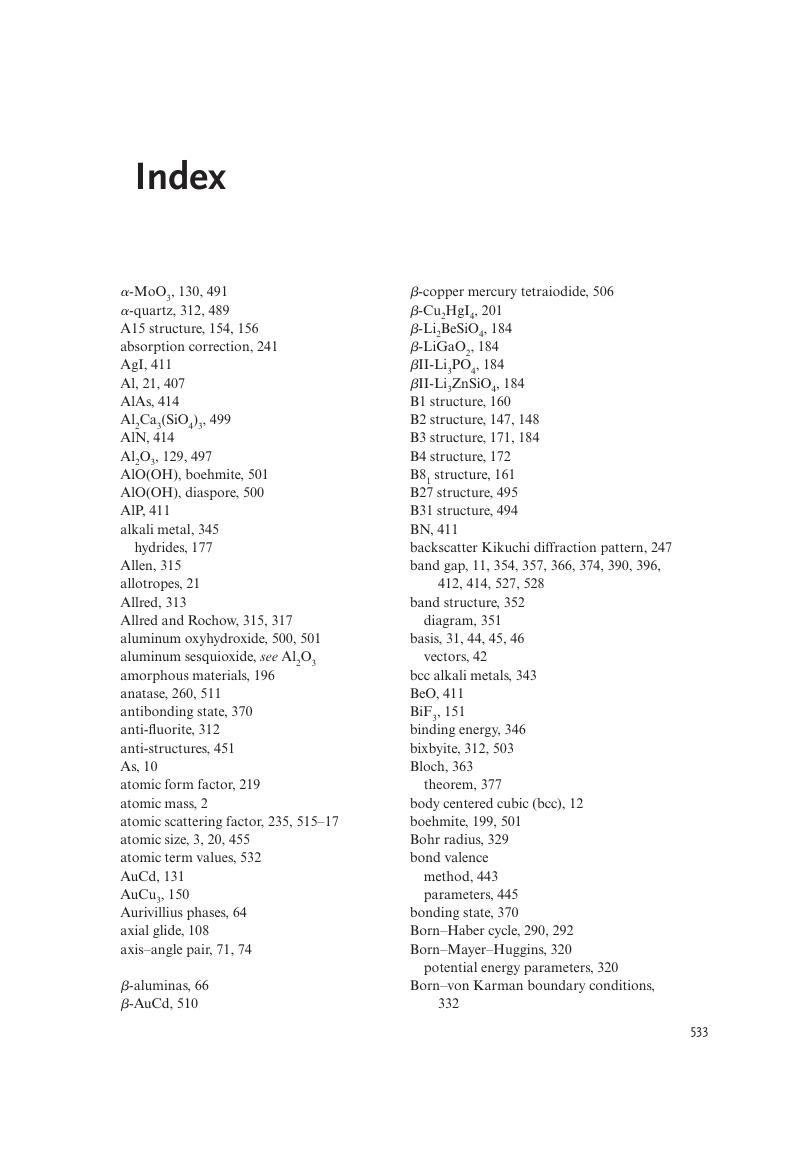 Index Structure and Bonding in Crystalline Materials