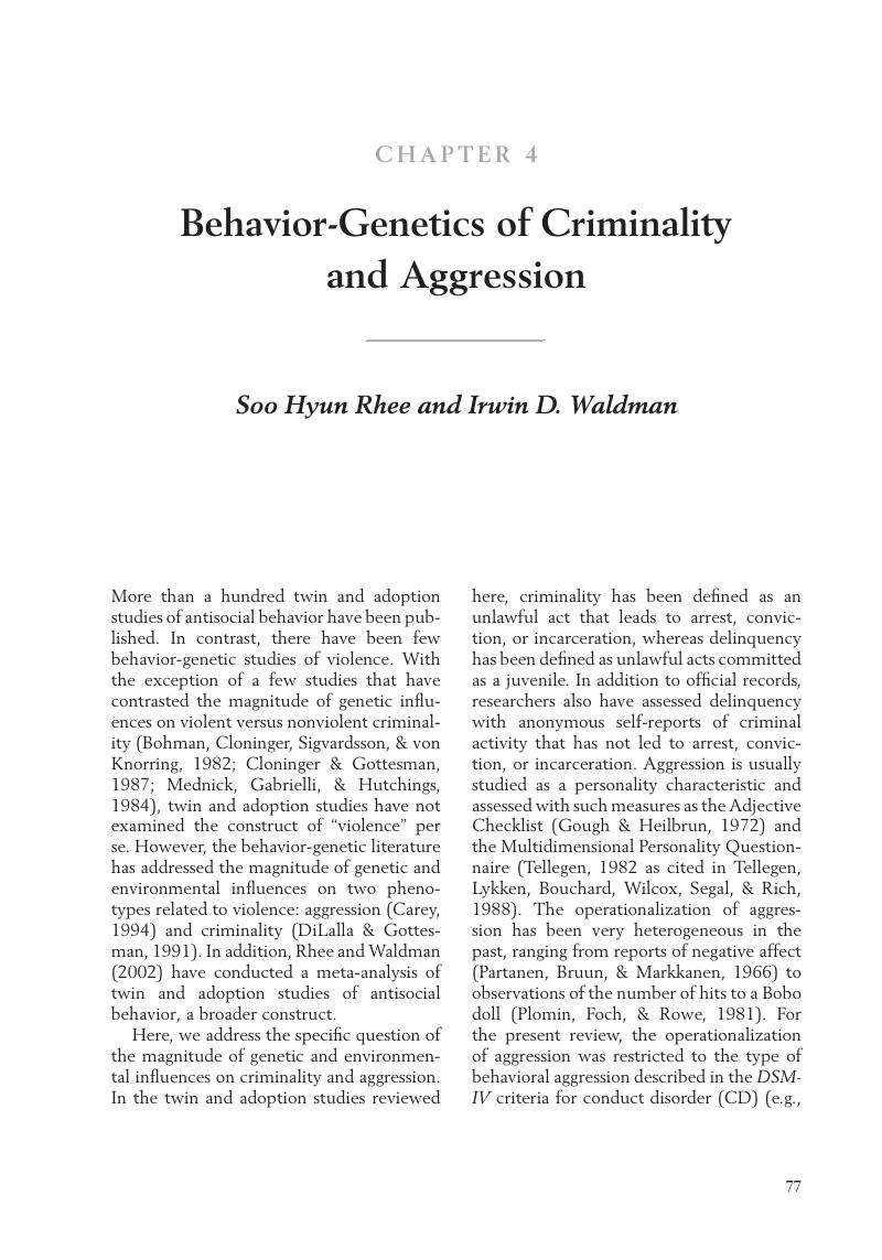 Behavior‐Genetics Of Criminality And Aggression (Chapter 4) - The ...