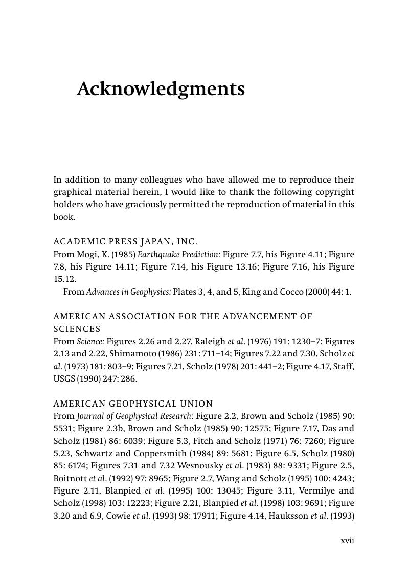 Acknowledgments - The Mechanics of Earthquakes and Faulting