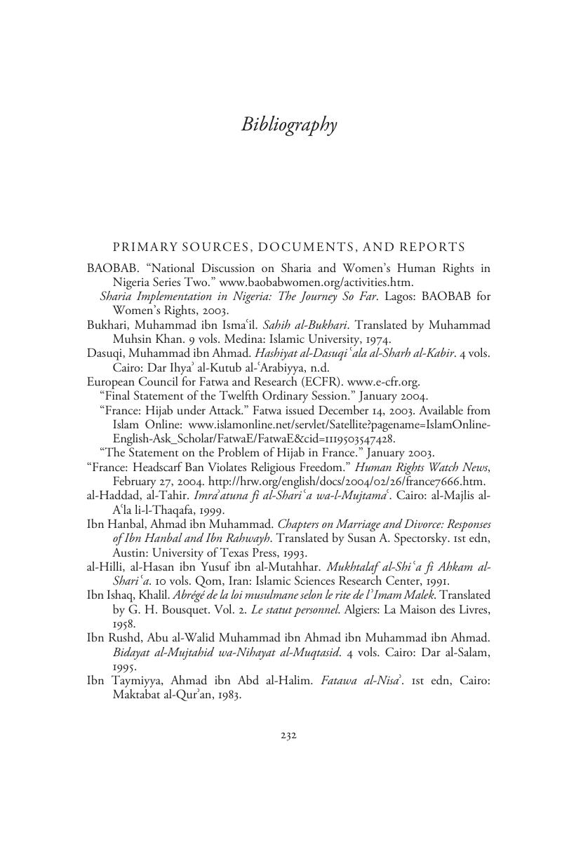 Bibliography Women Family and Gender in Islamic Law