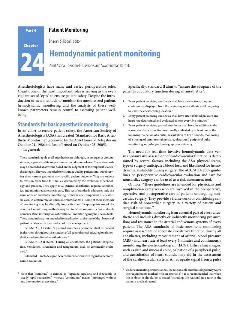 Hemodynamic Patient Monitoring (Chapter 24) - Essential Clinical Anesthesia