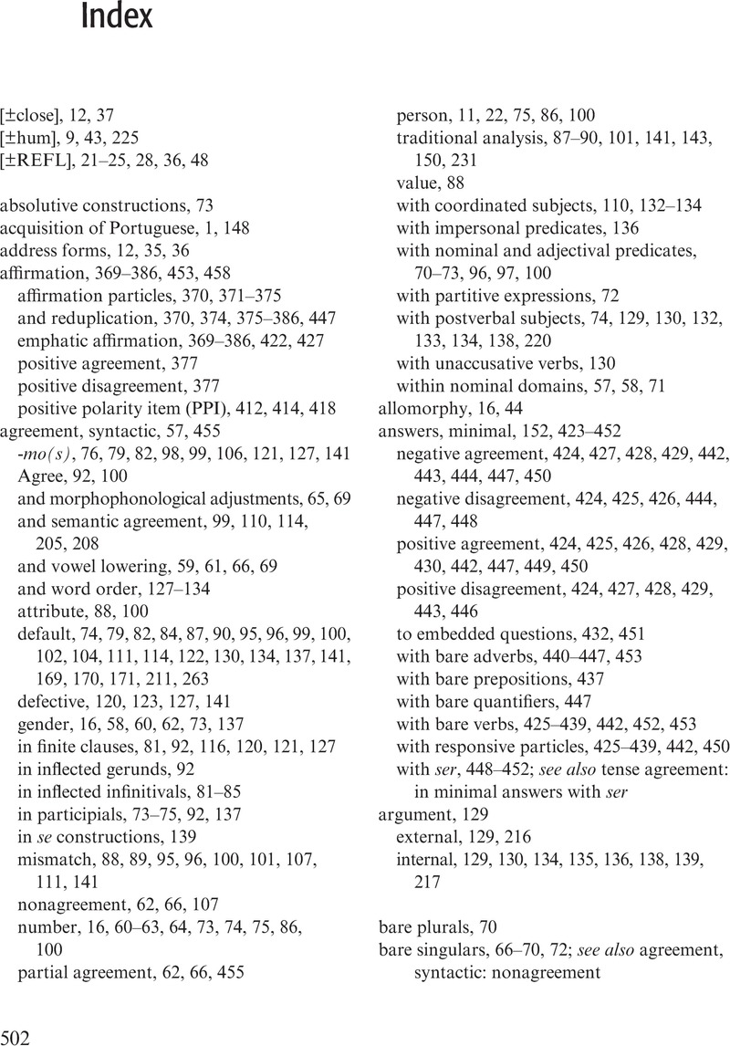 Index - The Syntax Of Portuguese